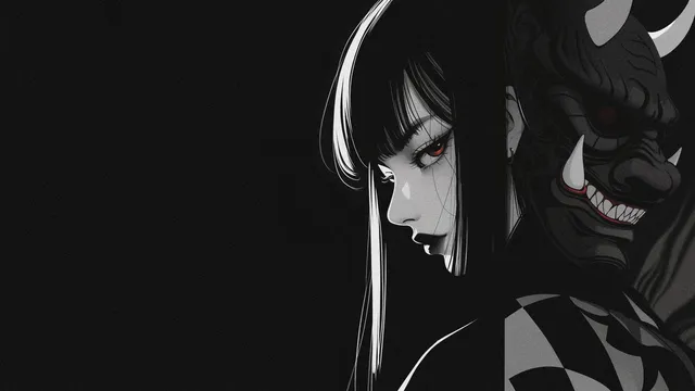 Coppernight wallpaper: Girl with Hannya Mask